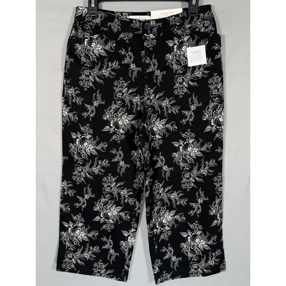 Croft & Barrow Womens 8 Black White Floral Secretly Slimming Crop Pants NWT